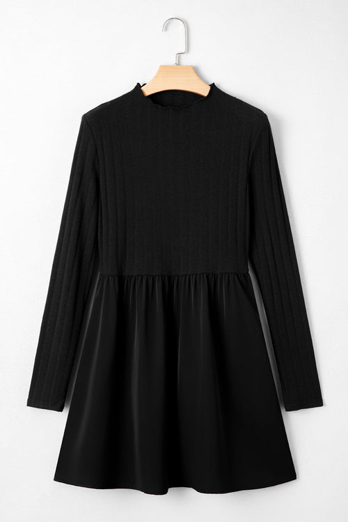 Ribbed Knit Patchwork Long Sleeve Dress