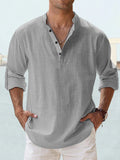 New Men's Casual Blouse Cotton Linen Shirt Loose Tops Long Sleeve Tee