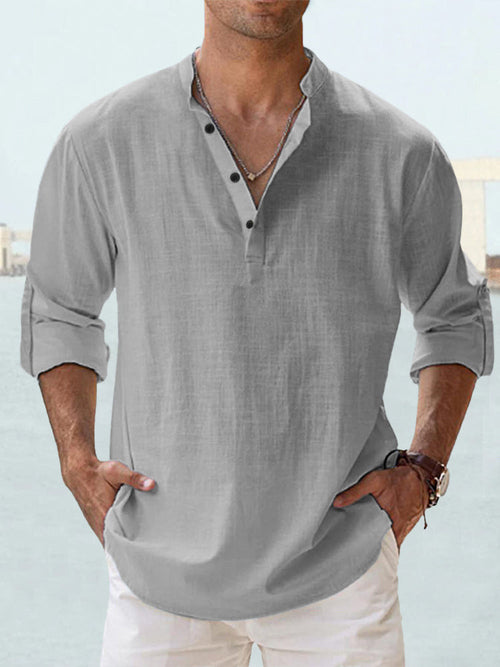 New Men's Casual Blouse Cotton Linen Shirt Loose Tops Long Sleeve Tee