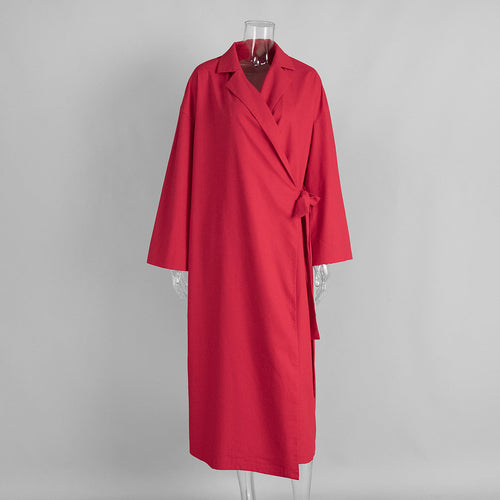 Cotton Linen Dress Women Autumn Lazy Casual Loose Robe Collared Tied