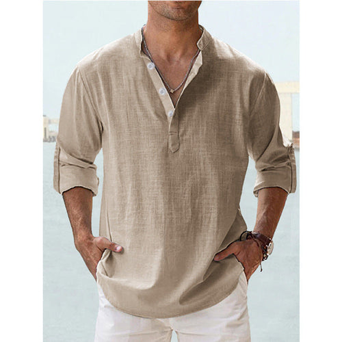 New Men's Casual Blouse Cotton Linen Shirt Loose Tops Long Sleeve Tee